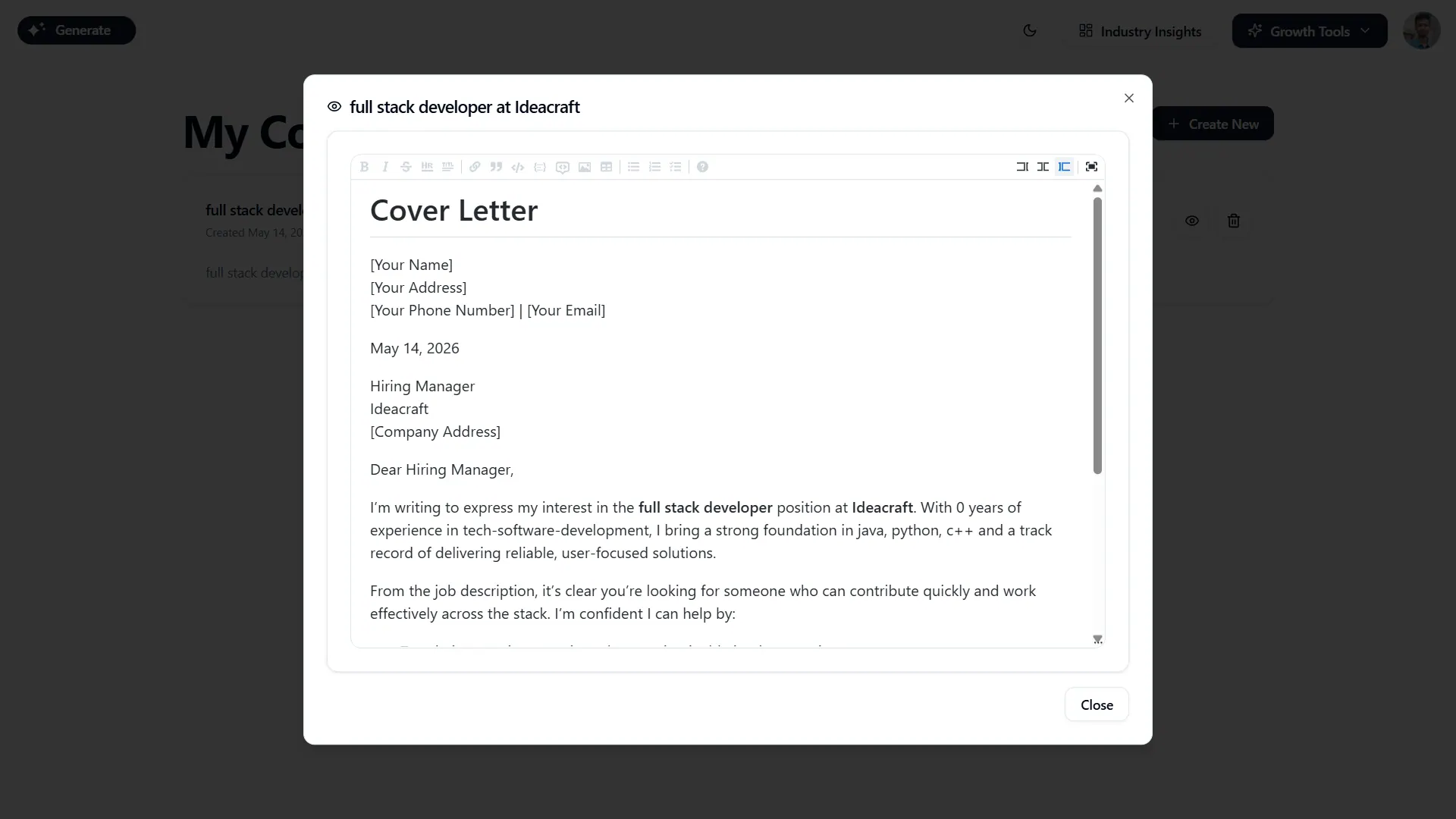 Generate — Preview & export
