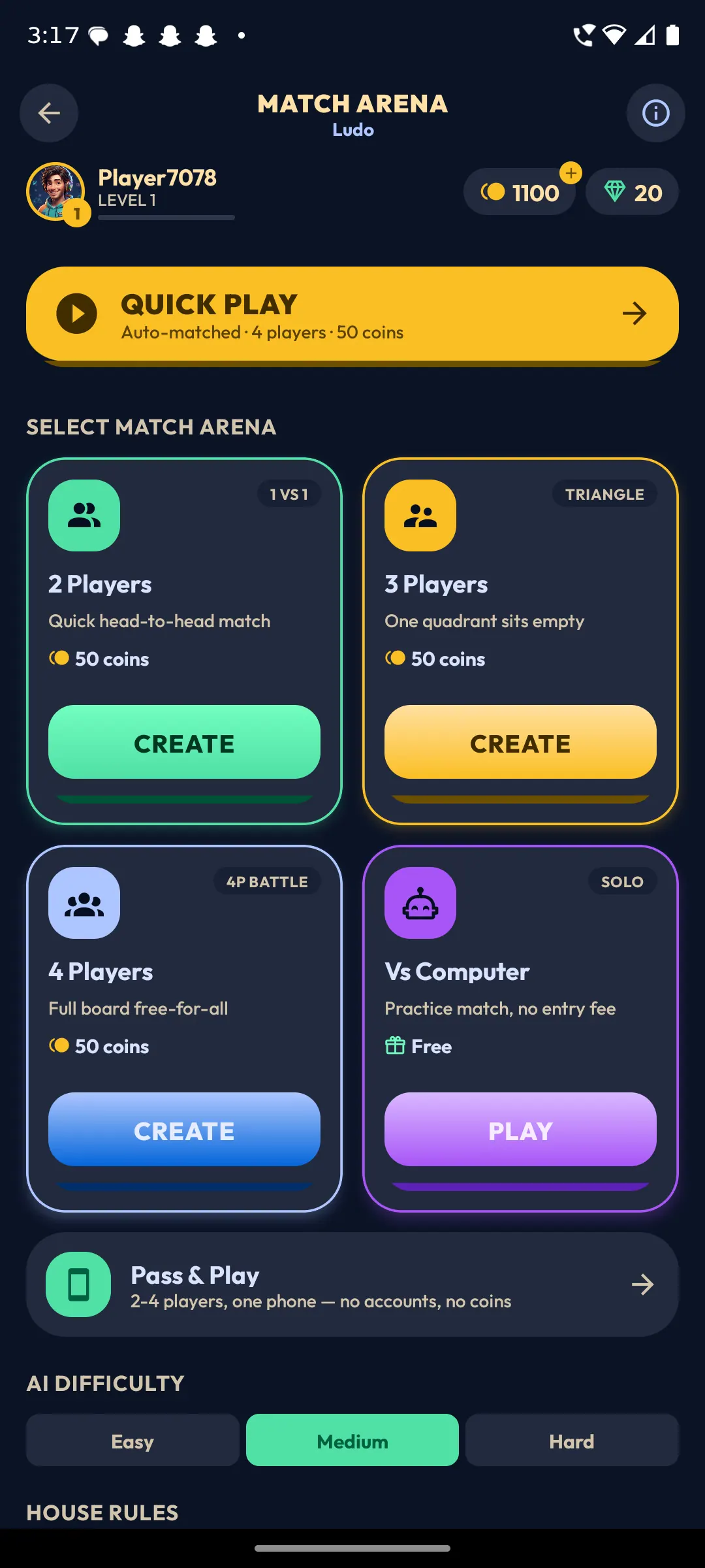 Ludo Dynasty — Match arena