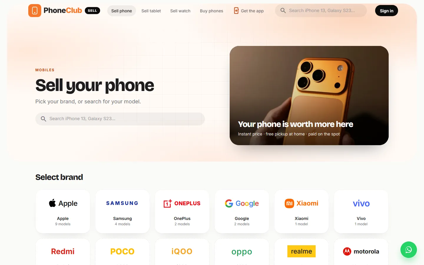 Phone Club Sell — Choose your brand