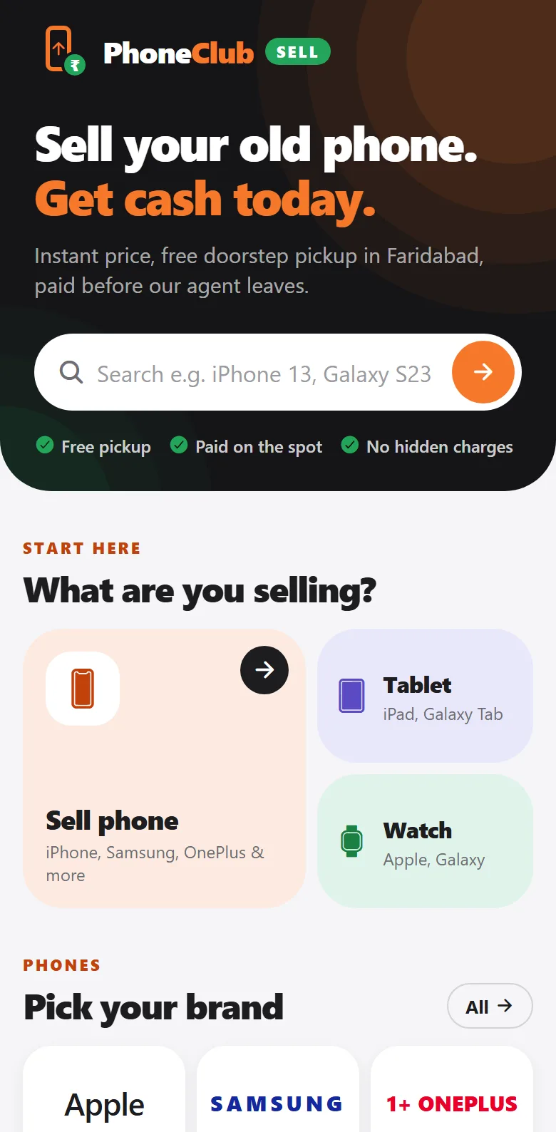 Phone Club Sell — mobile